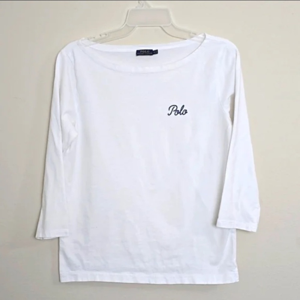 Polo Ralph Lauren script logo white long sleeve open neck t-shirt 37437